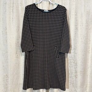 Tyler Boe Jigsaw Dress Women's L Mushroom Brown Black NEW Houndstooth Shift